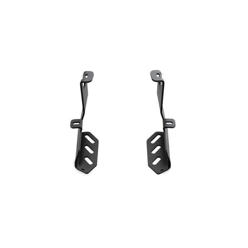 Addictive Desert Designs black powder-coated 1/8-inch steel ditch light brackets for 2021-2026 Ford F-150 and Raptor.