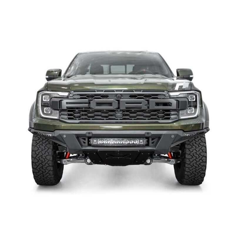 Hammer black steel ADD Phantom front bumper with aluminum skid plate installed on a 2024-2025 Ford Ranger Raptor.