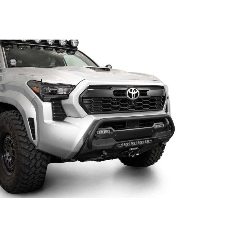 Addictive Desert Designs Stealth hammer black winch bumper with top hoop and D-ring mounts for 2024-2025 Toyota Tacoma.