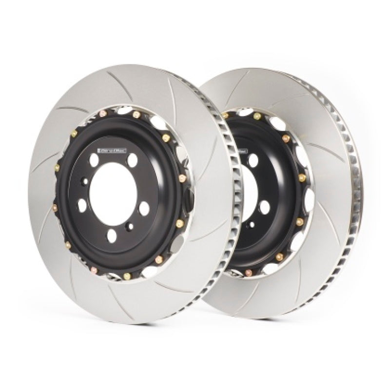 GiroDisc 2-piece slotted front brake rotors with black aluminum hats and high-carbon iron rings