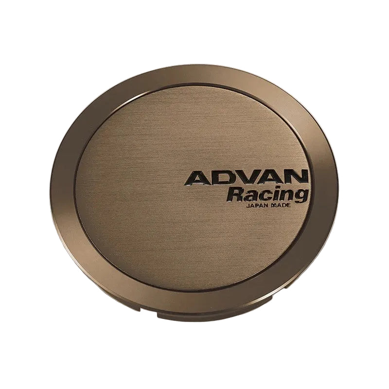 Umber Bronze Advan Racing 73mm full flat center cap showing its flush-mount profile and brand logo.