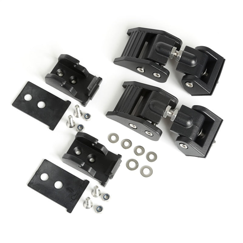Pair of Rugged Ridge textured black aluminum adjustable hood catches for 1997-2006 Jeep Wrangler TJ