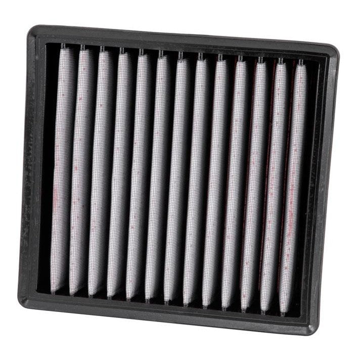 AEM DryFlow synthetic panel air filter 28-20385 featuring oil-free grey media for Ford and Lincoln trucks and SUVs.