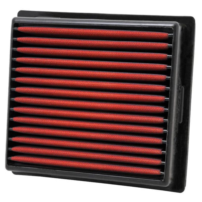 AEM DryFlow oil-free synthetic air filter with grey pleated media and black frame for 2011-2026 Dodge and Jeep SUVs.