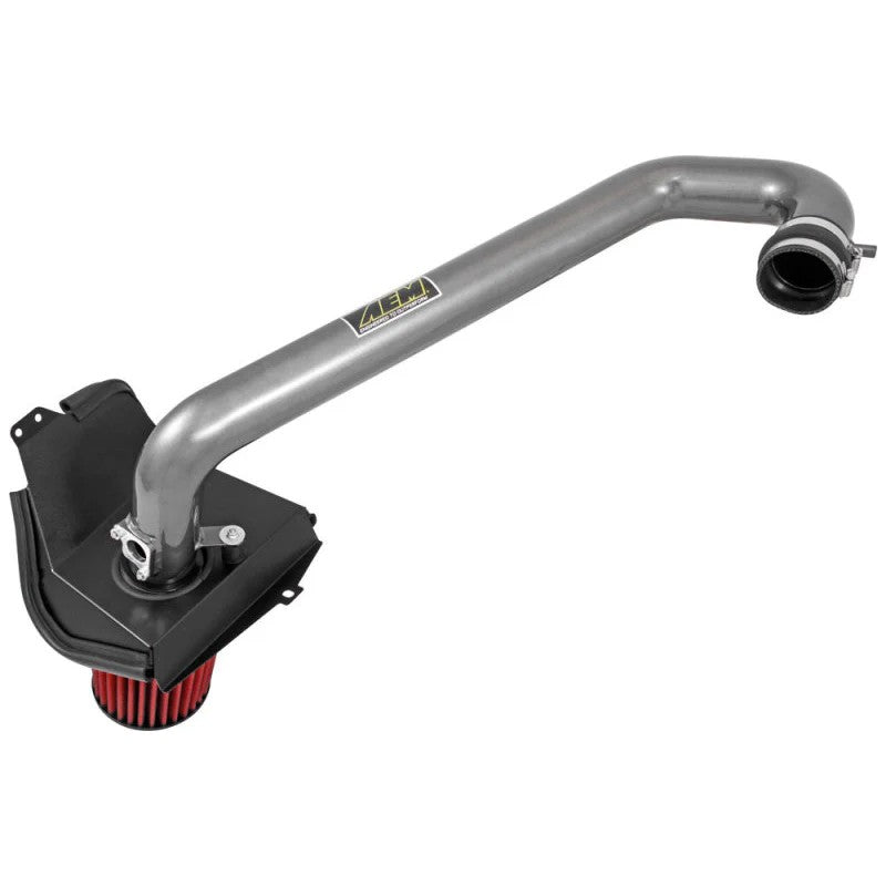 AEM 21-772C cold air intake for Subaru H4-2.0L featuring gunmetal gray aluminum tubing and red Dryflow air filter.