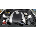AEM 21-806C gunmetal gray mandrel-bent aluminum intake tube with Dryflow air filter and custom heat shield.