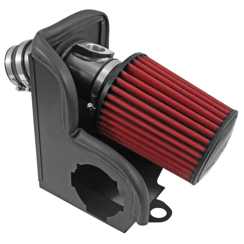 AEM gunmetal gray mandrel-bent aluminum cold air intake system with conical Dryflow air filter and heat shield.