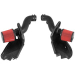 AEM 21-823DS twin cold air intake system with dual intake tubes, heat shields, and grey Dryflow air filters.