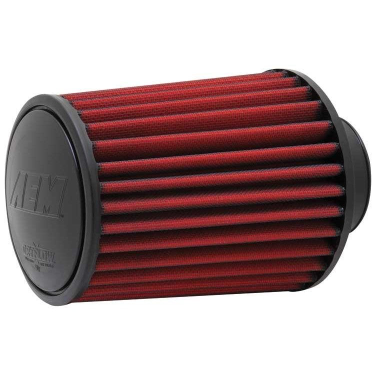 AEM Dryflow conical air filter with red synthetic media and 2.75-inch flange ID