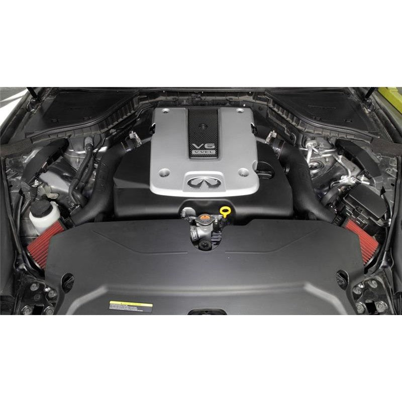 AEM 21-774DS performance dual cold air intake system with red Dryflow filters and heat shields for Infiniti Q50 3.7L
