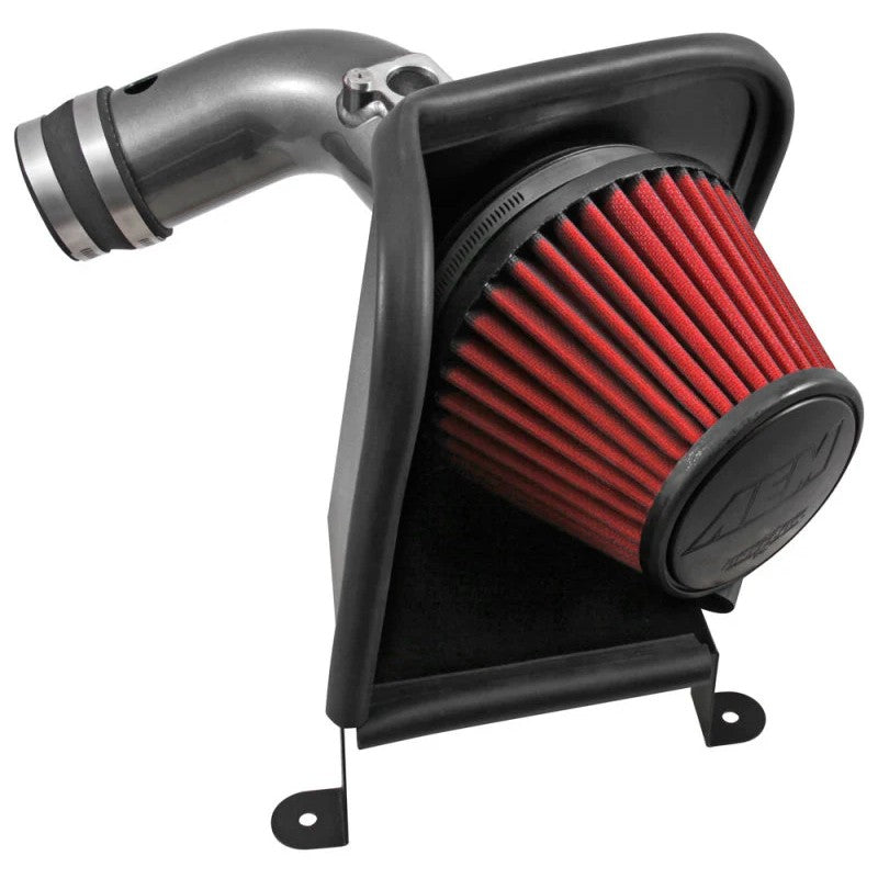 AEM 21-784C cold air intake system with gunmetal gray mandrel-bent aluminum tube, Dryflow filter, and heat shield.