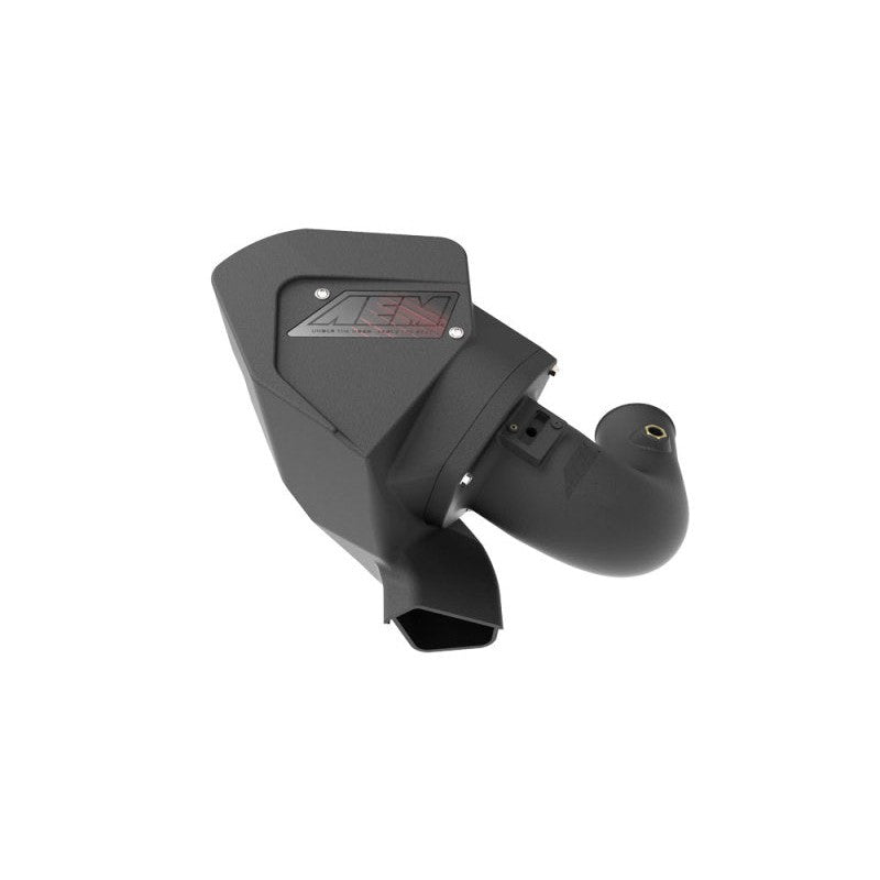AEM cold air intake system featuring a black roto-molded air box and red synthetic Dryflow air filter.