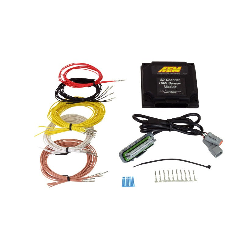 AEM 30-2212 22-Channel CAN Sensor Expander Module with 36-inch flying lead wiring harness.