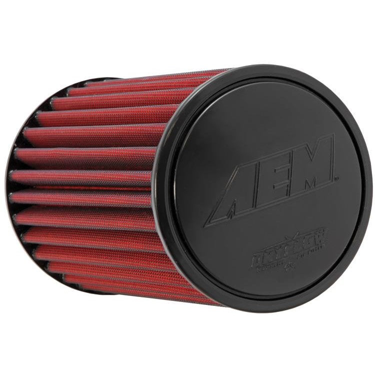 AEM Dryflow universal clamp-on air filter with 3.5-inch short neck and 9-inch gray synthetic filter media.