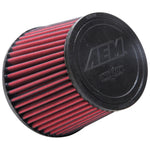 AEM Dryflow universal clamp-on synthetic air filter with 5x5 inch dimensions and black filter top.