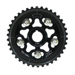 AEM Tru-Time black adjustable cam gear with laser-etched timing marks and Grade-8 hardware for Honda D16 engines