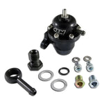 Black AEM 25-304BK adjustable fuel pressure regulator CNC-machined from billet aluminum for Honda and Acura.