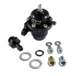 AEM black 6061-T6 billet aluminum adjustable fuel pressure regulator with interchangeable discharge ports
