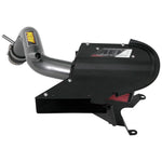 AEM gunmetal gray mandrel-bent aluminum intake tube with a Dryflow synthetic air filter and custom heat shield.