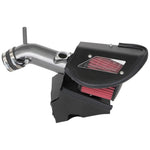 AEM 21-865C cold air intake system with gunmetal gray aluminum tube, heat shield, and red conical air filter.