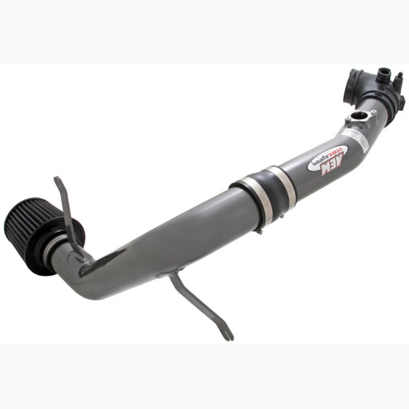 AEM gunmetal gray mandrel-bent aluminum cold air intake system with red Dryflow air filter for 2006-2009 Mazda MX-5 Miata.