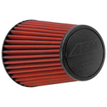 AEM Dryflow universal clamp-on air filter with 6-inch flange, 9-inch body, and oil-free synthetic media with filter top.
