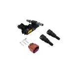 AEM 30-2200 Flex Fuel Ethanol Content Sensor with brass body and black electrical connector.
