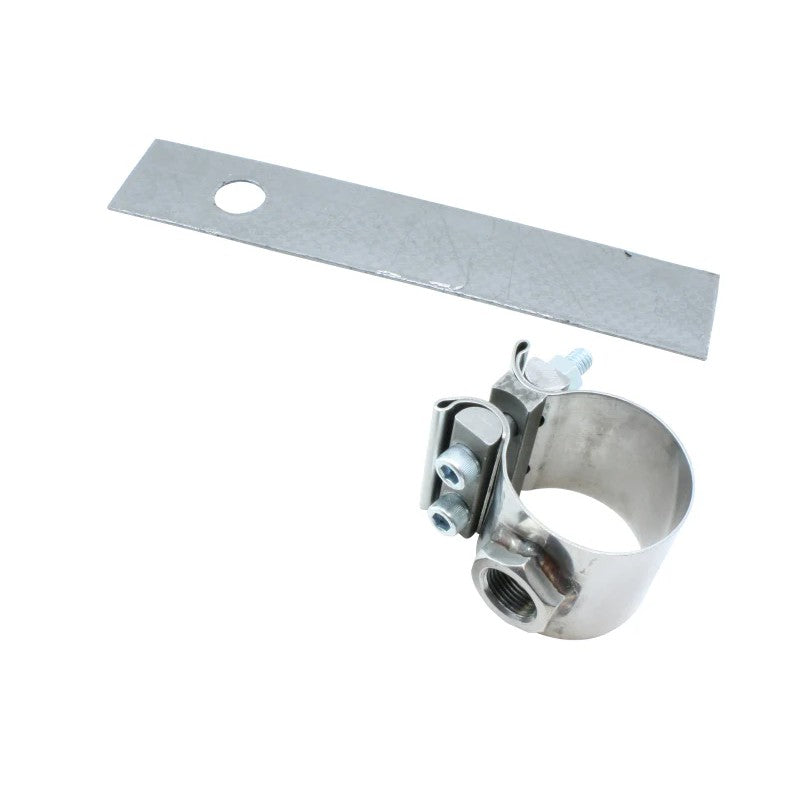 Stainless steel no-weld O2 sensor mount with bung and band clamps for 1.75 to 2.0 inch exhaust piping