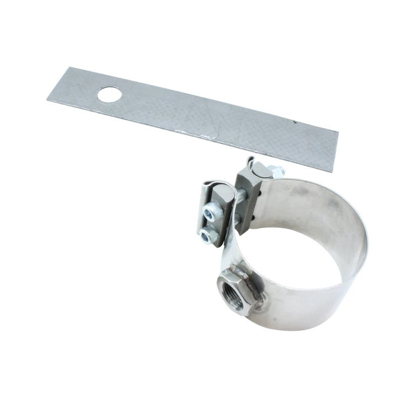 AEM stainless steel no-weld O2 sensor mount with integrated bung and hardware for 2.75 to 3.0 inch exhaust pipes.