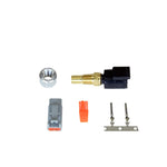 AEM 30-2013 temperature sensor kit featuring a 1/8 inch NPT sensor, DTM-style connector, pins, and aluminum bung.