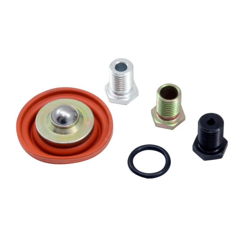 AEM 25-392 rebuild kit containing a replacement diaphragm, large .250 return orifice, and rubber O-ring.