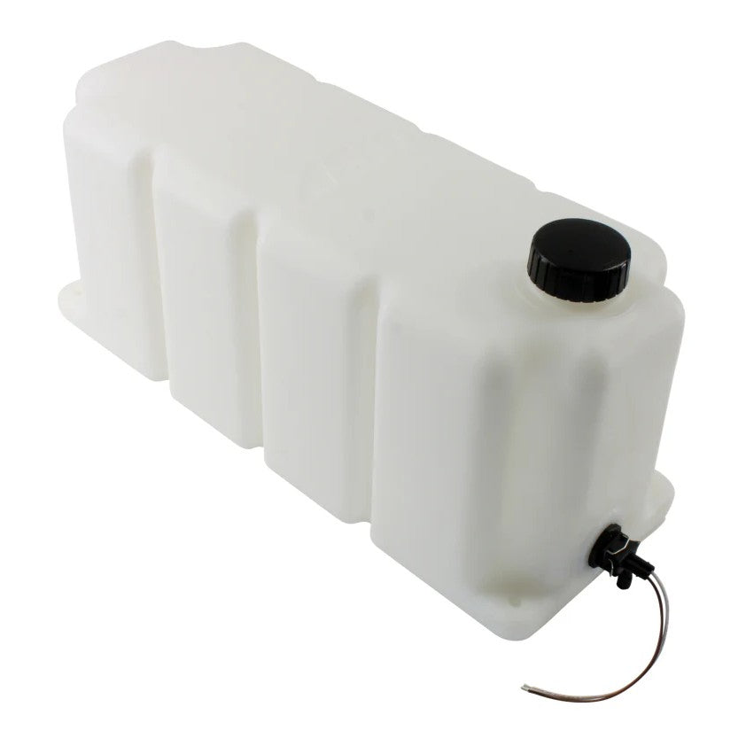 AEM V2 5-gallon water-methanol injection tank kit featuring conductive fluid level sensor and 90-degree fitting.