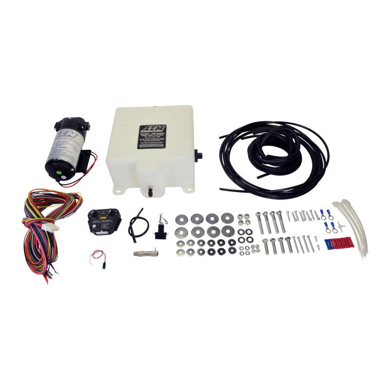 AEM V3 water/methanol injection kit with 1.15 gallon tank, multi-input controller, pump, and billet injector nozzles.