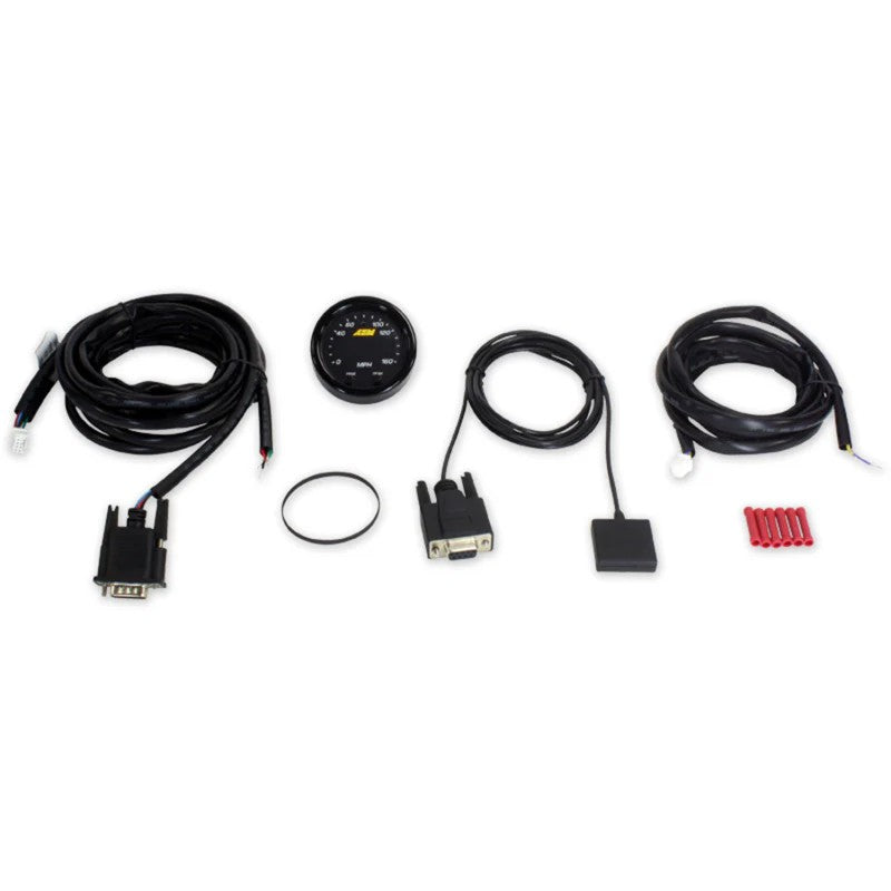 AEM X-Series 30-0313 digital GPS speedometer gauge with 0-160 MPH LED display and black bezel.