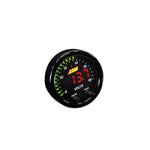 AEM X-Series 30-0303 52mm digital volt gauge featuring 8-18V display, 24 green LEDs, and slim black housing.