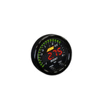 AEM X-Series 52mm digital boost pressure gauge with green outer LEDs and black bezel showing a digital PSI readout.