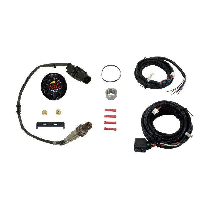 AEM X-Series 52mm Wideband UEGO AFR Gauge with black bezel and digital readout
