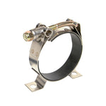Aeromotive 12702 T-bolt clamp with a 2.5-inch diameter and 0.75-inch band for high-pressure hose connections.