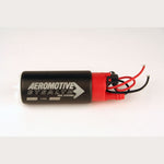 Aeromotive 340 Series Stealth E85 fuel pump with 39mm body, offset inlet, and universal installation kit components.