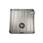 Silver powder-coated Aeromotive Stealth Gen 2 fuel tank with recessed 340 LPH pump for 1955-1957 Chevrolet Bel Air.