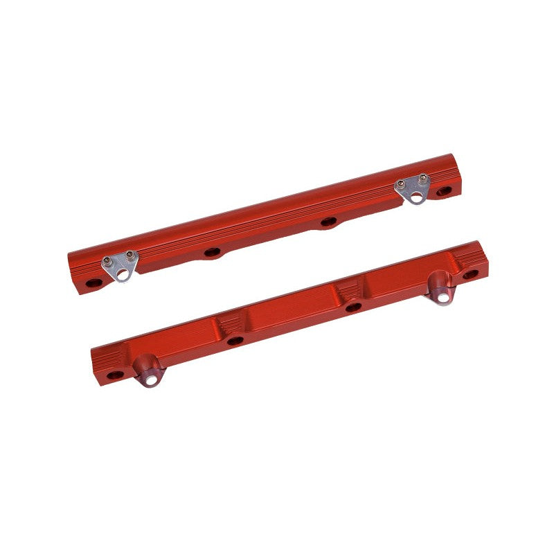 Aeromotive 14111 red anodized billet aluminum high flow fuel rails for 1998-2004 Ford Mustang 4.6L.