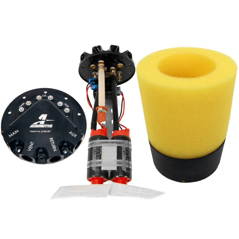 Aeromotive 18313 340 Dual Drop-In Phantom fuel system assembly with twin internal pumps for 1999-2004 GM trucks.