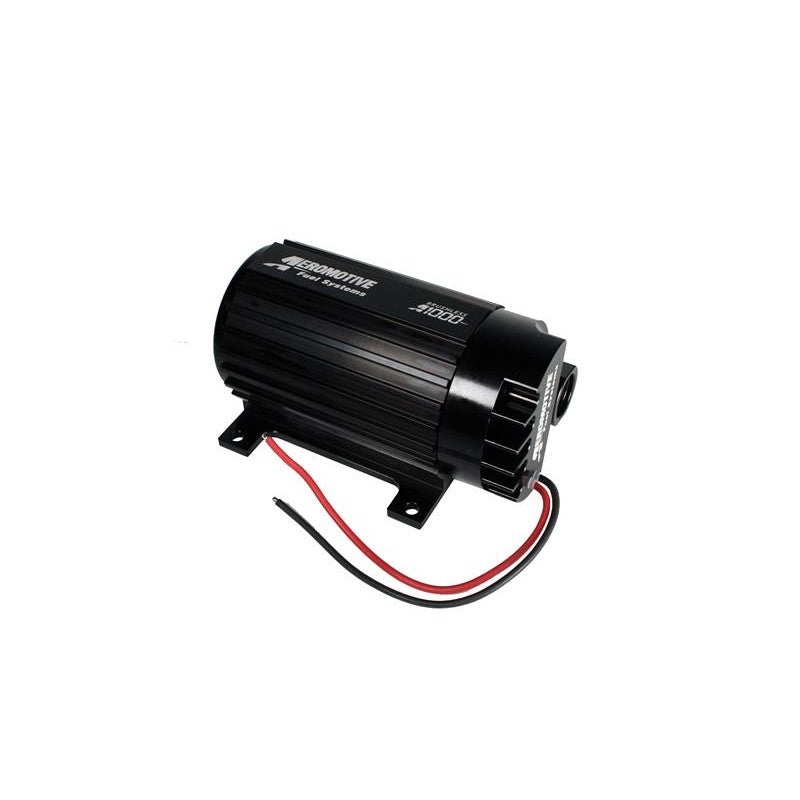 Aeromotive A1000 Brushless external in-line fuel pump with red anodized components and ORB-10 ports.