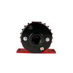 Aeromotive A1000 billet aluminum fuel pump with red and black finish and ORB-10 inlet and outlet ports