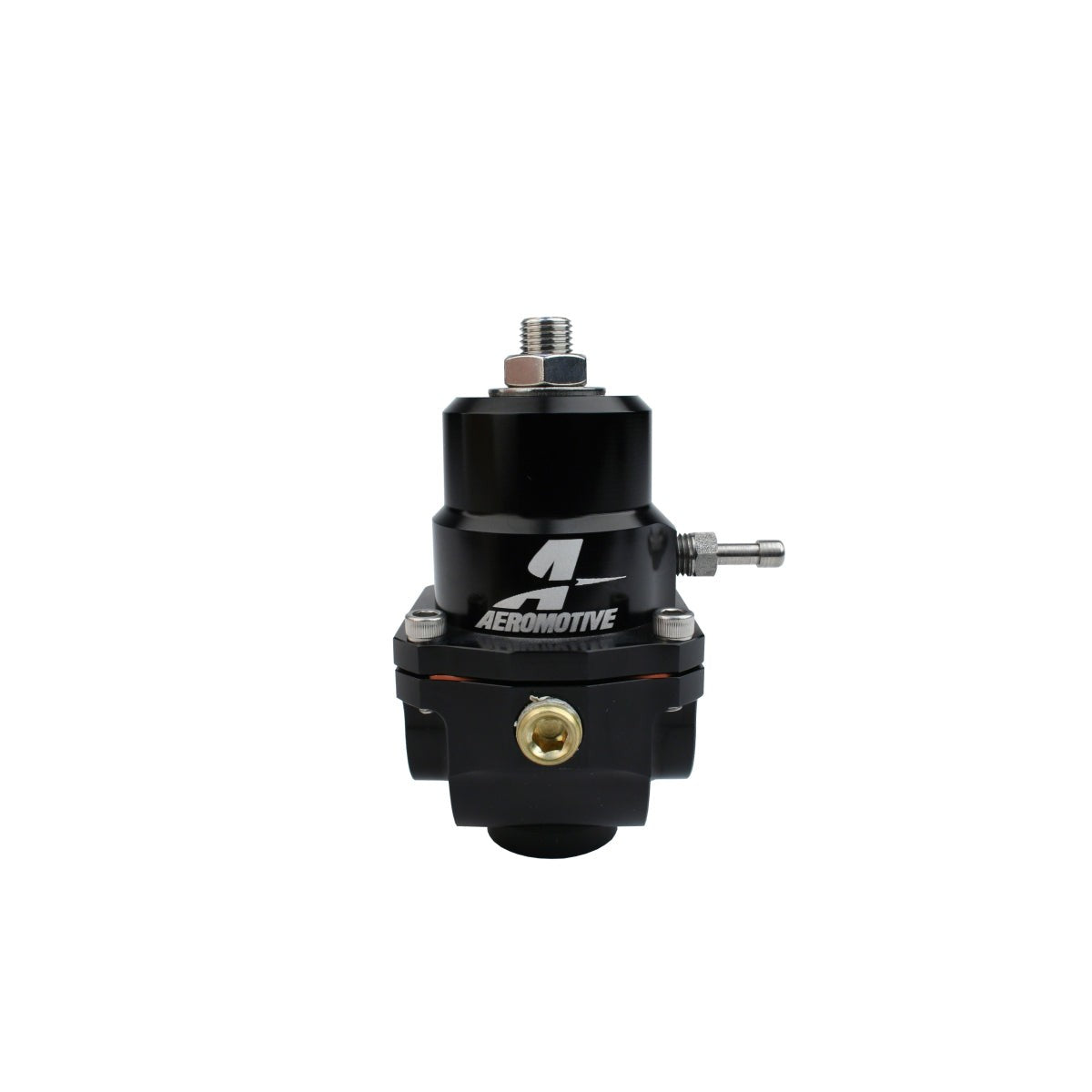 Aeromotive 13304 X1 Series adjustable bypass fuel pressure regulator with mounting bracket and black finish.