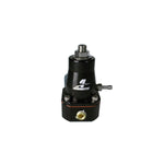 Black anodized Aeromotive 13136 billet aluminum EFI bypass fuel pressure regulator with ORB-06 ports.