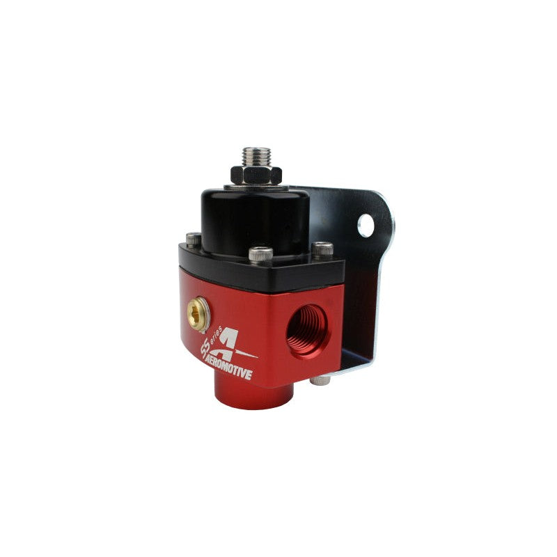 Aeromotive 13201 SS-Series billet aluminum 2-port carbureted fuel pressure regulator with AN-6 ports and mounting bracket.