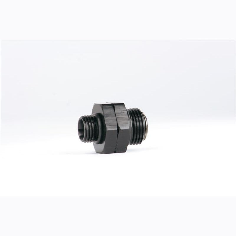 Aeromotive 15681 black anodized ORB-08 to ORB-06 swivel port adapter fitting.