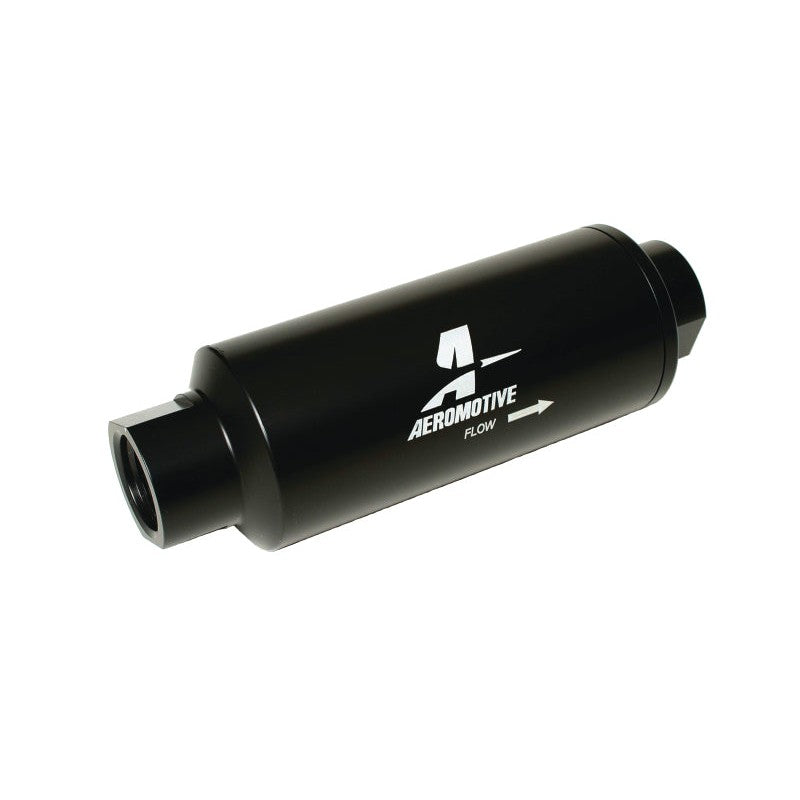Aeromotive hardcoated billet aluminum in-line fuel filter with AN-12 ORB ports and 10-micron microglass element