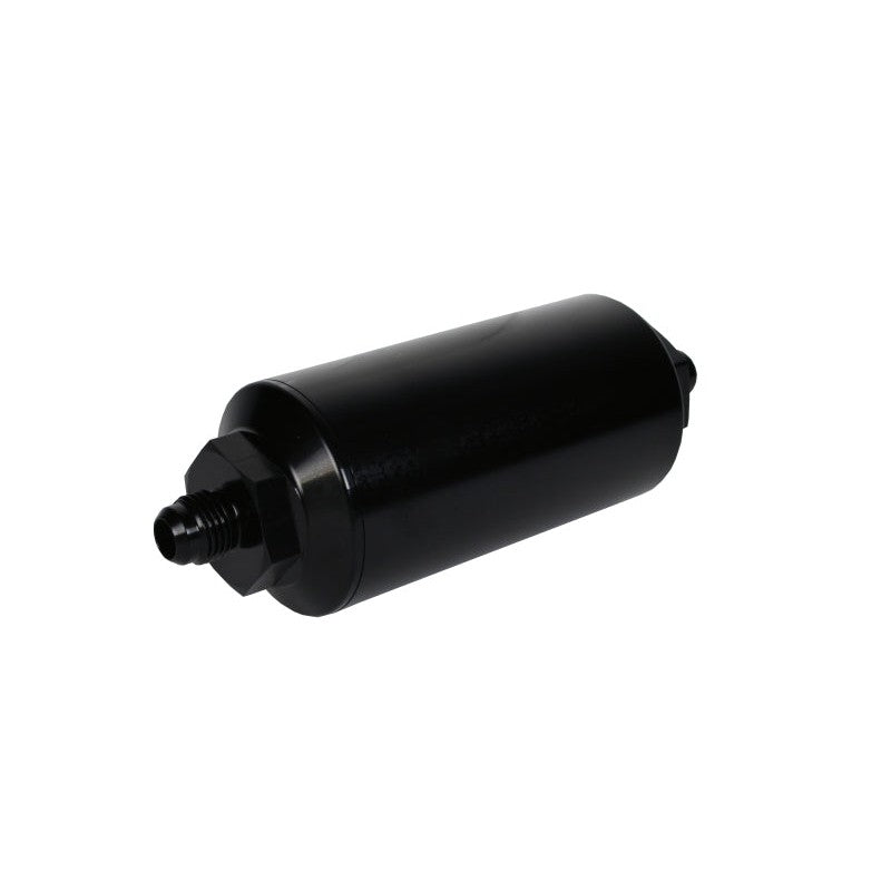 Aeromotive 12347 black anodized aluminum in-line fuel filter with AN-06 male fittings